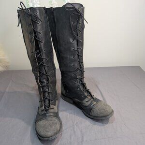 Portofino Black and Grey Tall Leather Women Equestrian Boots Size 37